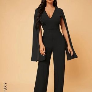 SHEIN SXY Deep V Neck Split Sleeve Jumpsuit